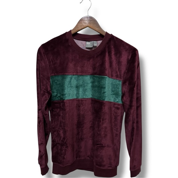256 ASOS | NWOT Turkey Burgundy Green Velvet Stripe Sweatshirt Pullover (Size S) - Picture 2 of 14